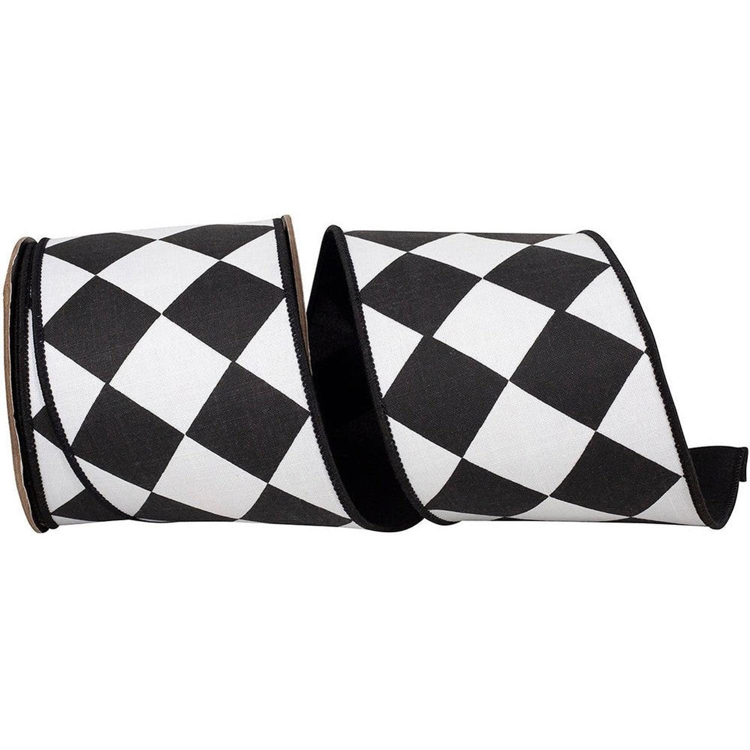 Shop For 4in Grand Diamond Dupioni Ribbon: Black/White (10 Yards)