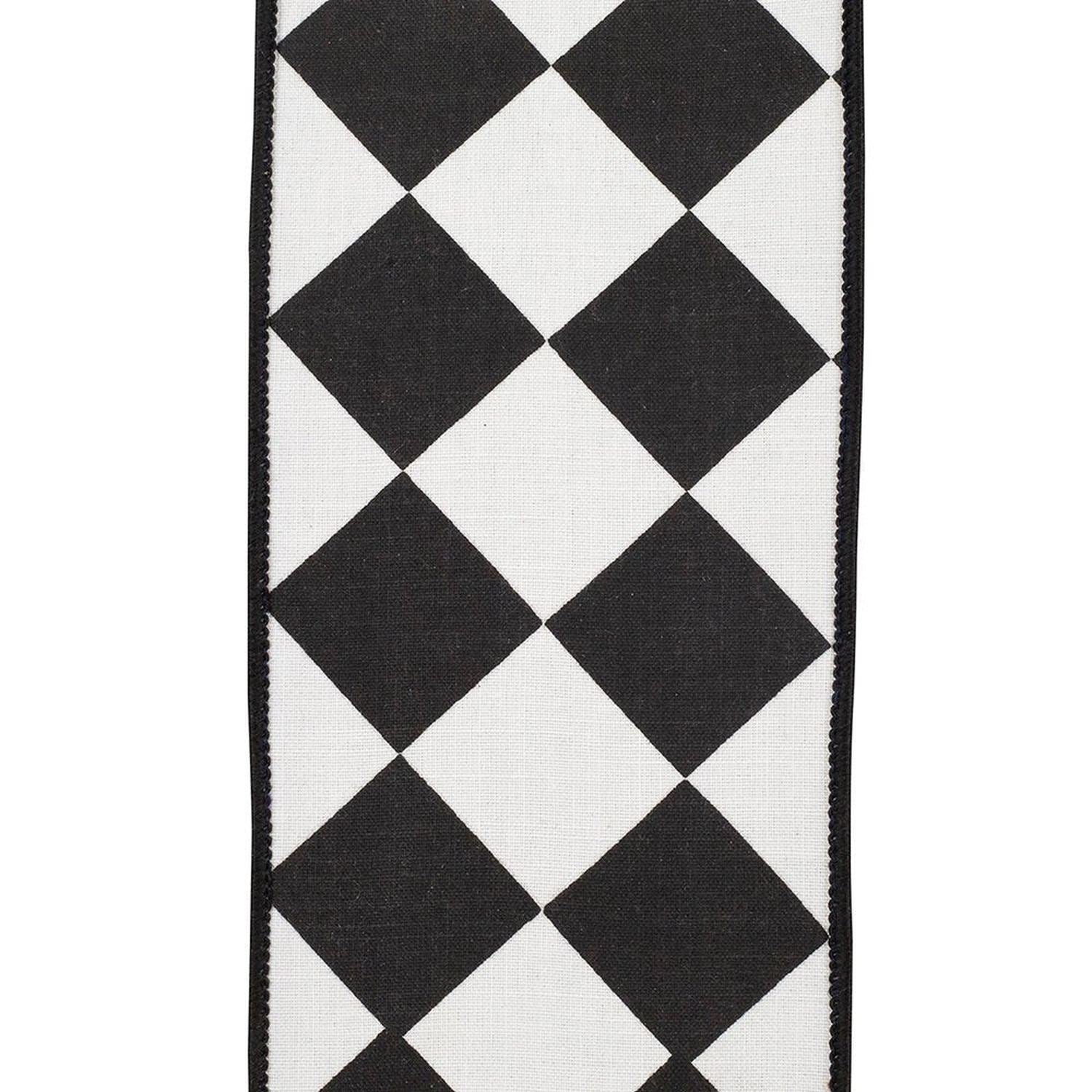 Shop For 4in Grand Diamond Dupioni Ribbon: Black/White (10 Yards)