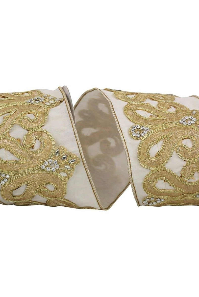Shop For 4in Jewel Scroll Embroider Ribbon: Ivory (5 Yards)