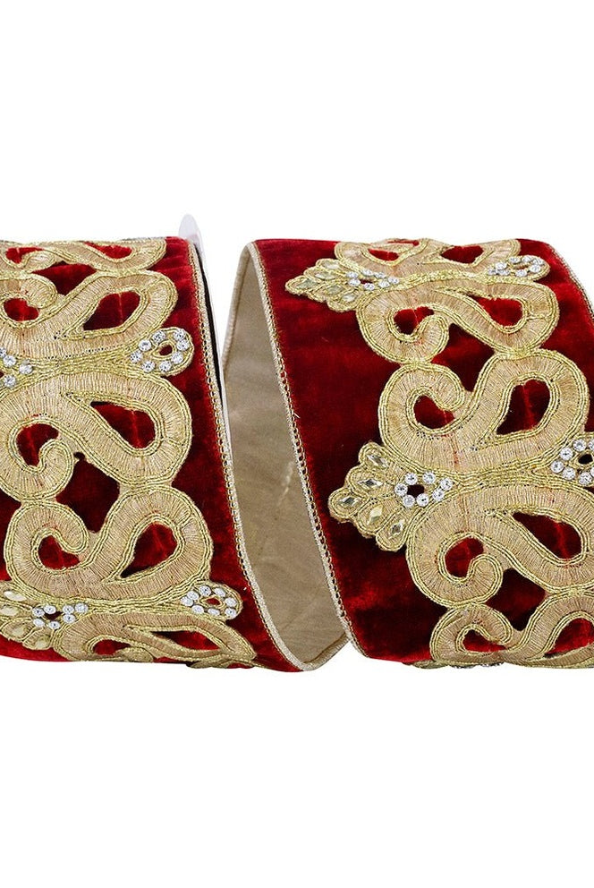 Shop For 4in Jewel Scroll Embroider Ribbon: Red (5 Yards)