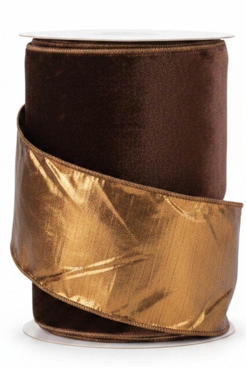 Shop For 4in JME Velvet Metallic Dupion Ribbon: Brown (10 Yards)