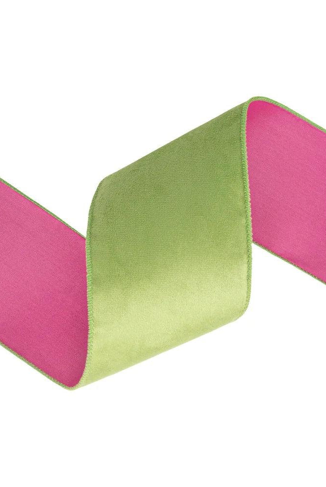 Shop For 4in Lime Green Velvet with Fuchcia Backing Ribbon (10 Yards)