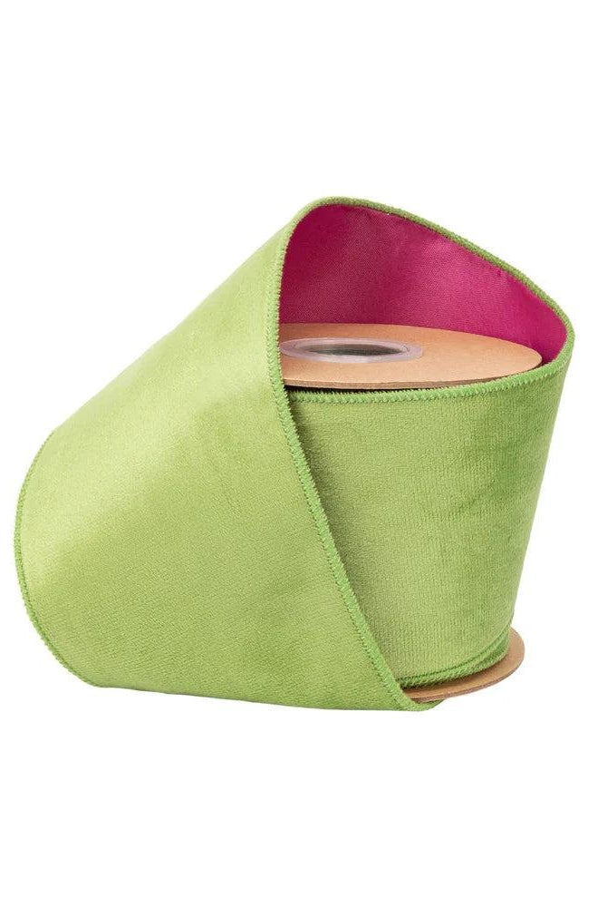 Shop For 4in Lime Green Velvet with Fuchcia Backing Ribbon (10 Yards)