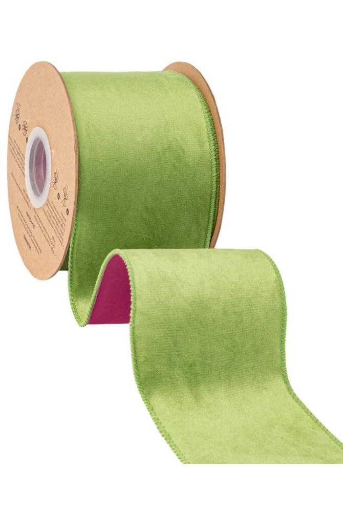 Shop For 4in Lime Green Velvet with Fuchcia Backing Ribbon (10 Yards)