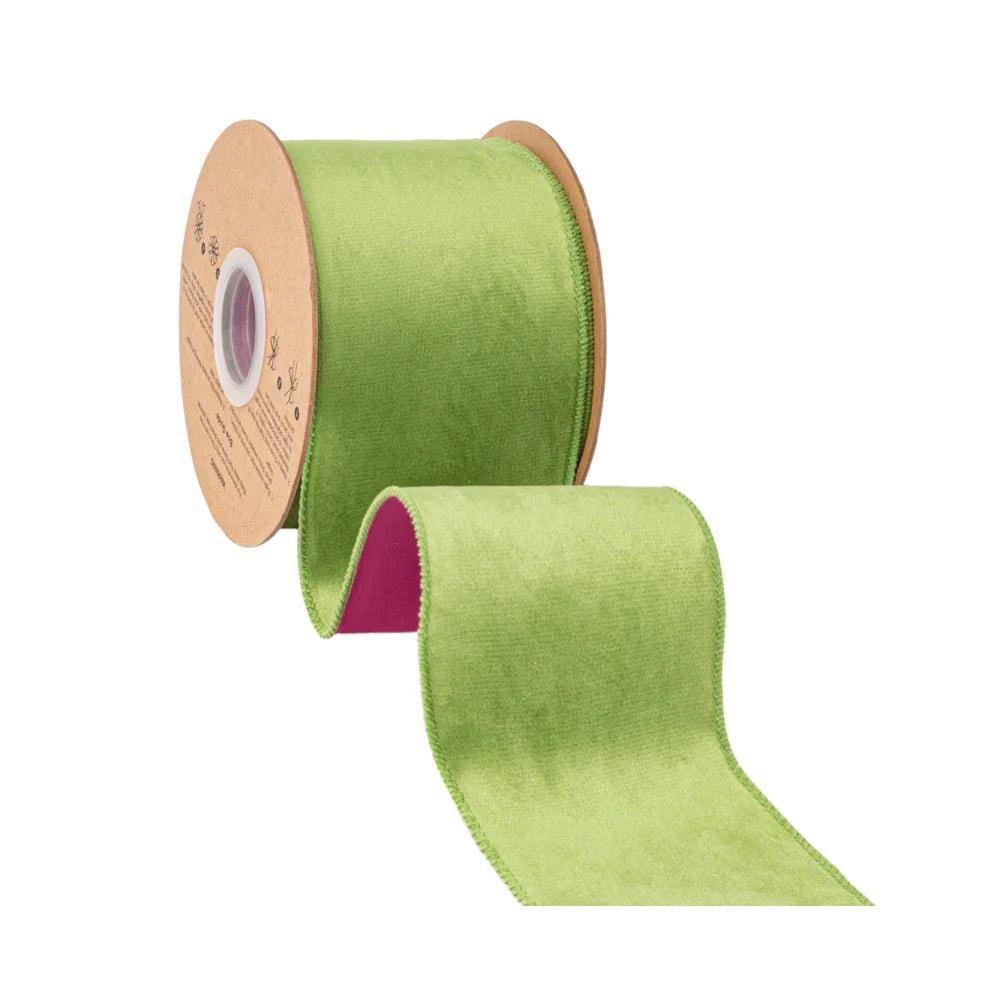 Shop For 4in Lime Green Velvet with Fuchcia Backing Ribbon (10 Yards)
