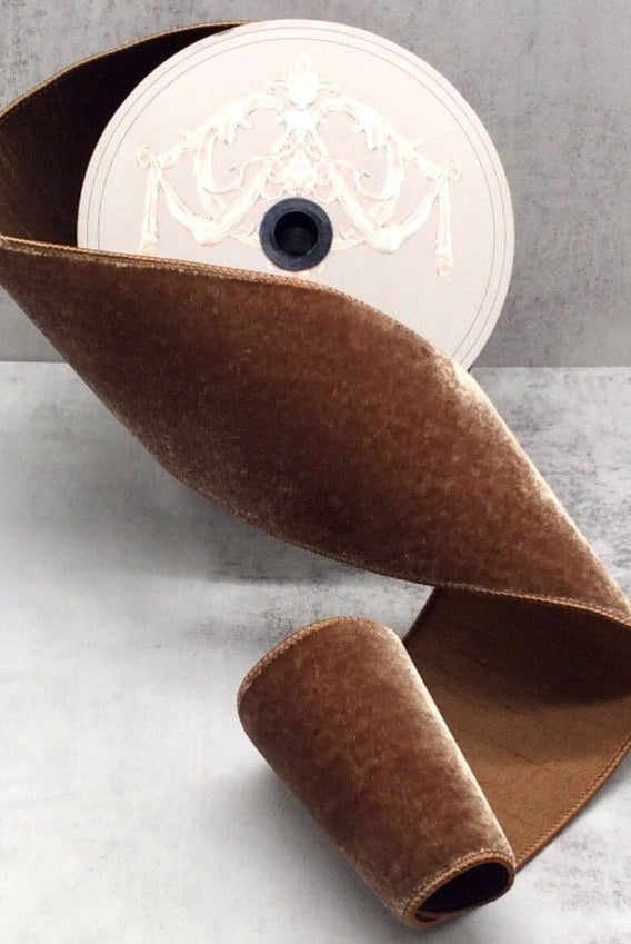 Shop For 4in Lush Velvet Dupion Back Ribbon: Walnut Brown (10 Yards)