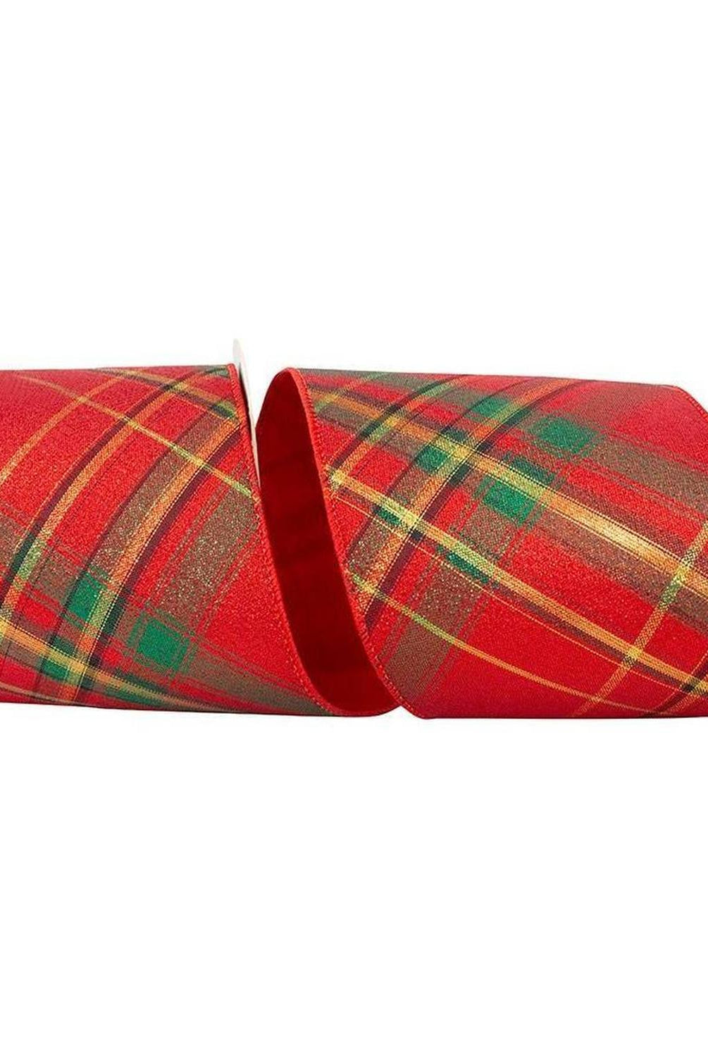 4in Metallic Diagonal Plaid Ribbon: Red (10 Yards)