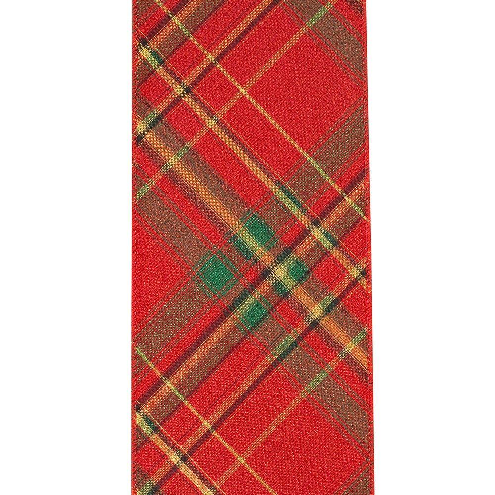 Shop For 4in Metallic Diagonal Plaid Ribbon: Red (10 Yards)