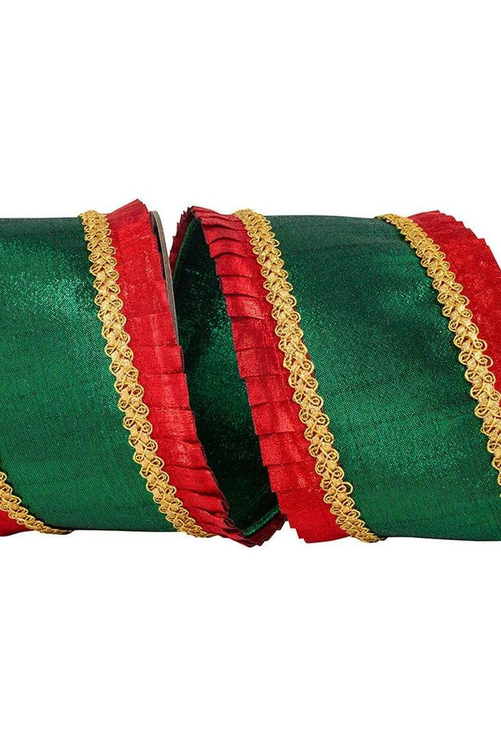 Shop For 4in Metallic Dupioni Pleated Ribbon: Red/Green (5 Yards)