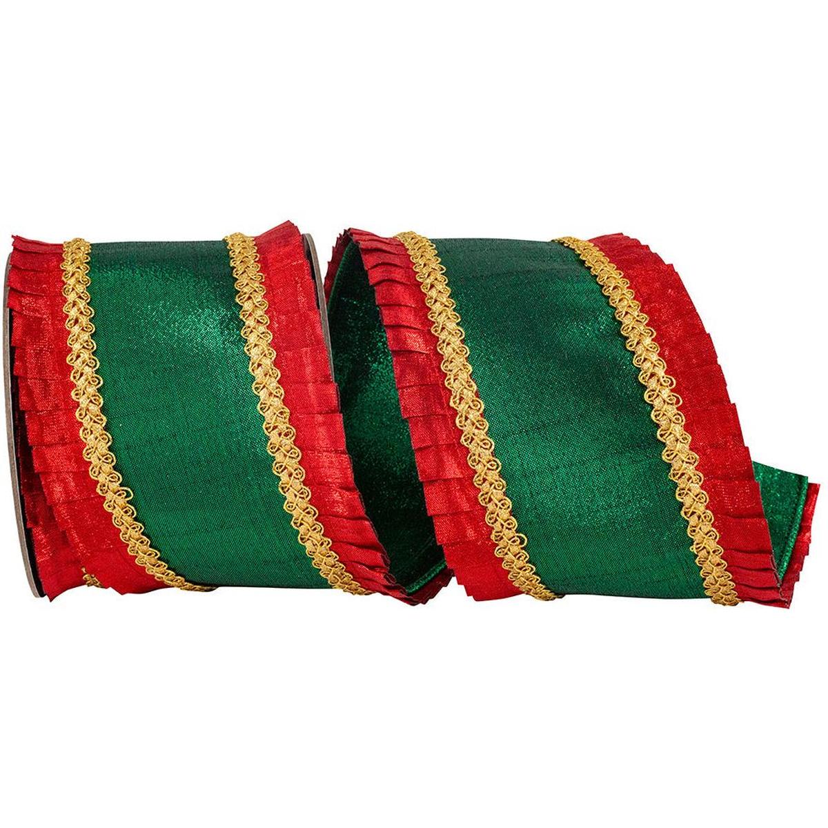 Shop For 4in Metallic Dupioni Pleated Ribbon: Red/Green (5 Yards)