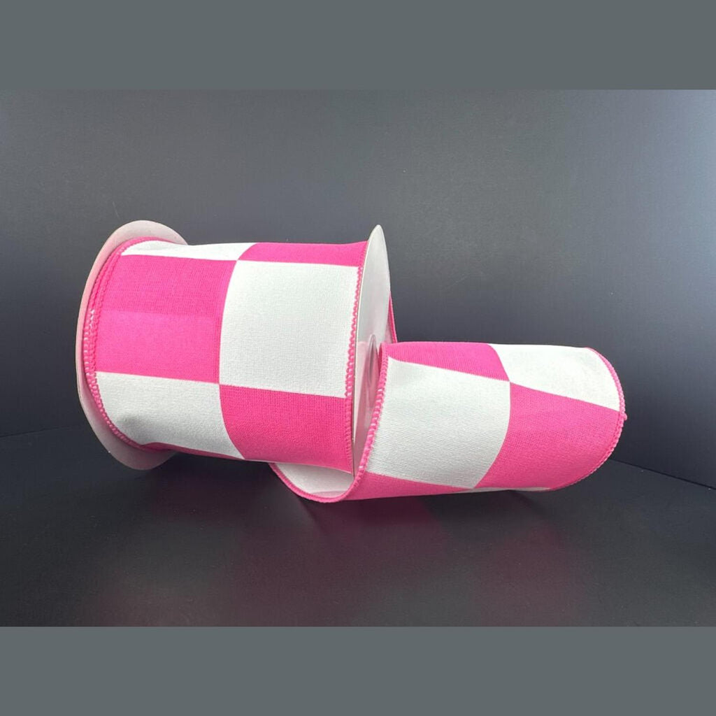 Shop For 4in Oversized Race Check Ribbon: Pink (10 Yards)
