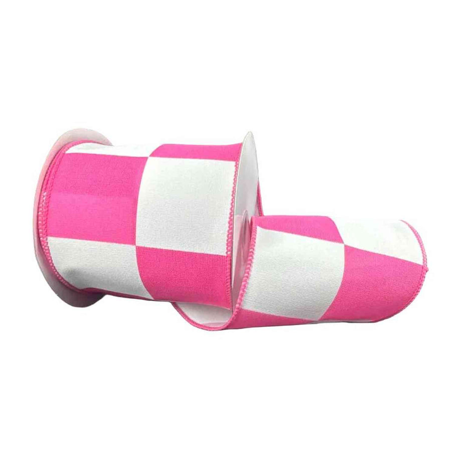 Shop For 4in Oversized Race Check Ribbon: Pink (10 Yards)