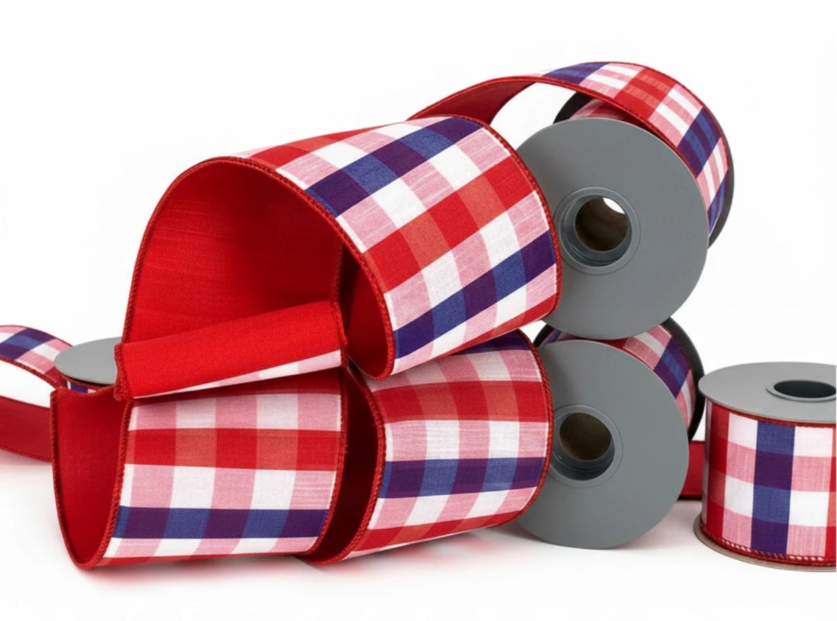 Shop For 4in Patriotic Plaid Dupion Ribbon: Red (5 Yards)