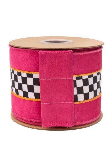 Shop For 4in Pink Velvet Black White Check Ribbon (10 Yards)