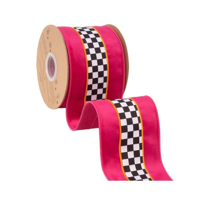 Shop For 4in Pink Velvet Black White Check Ribbon (10 Yards)