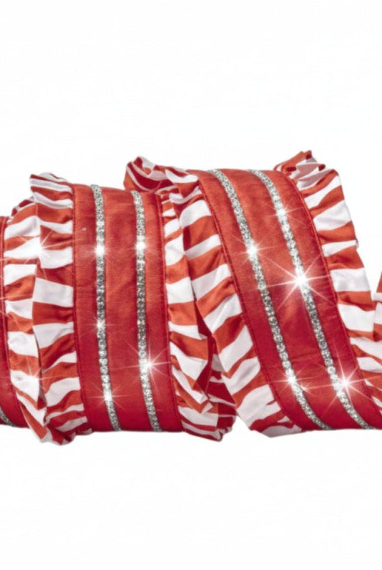 Shop For 4in Pleated Peppermint Stripe Rhinestone Ribbon (5 Yards)