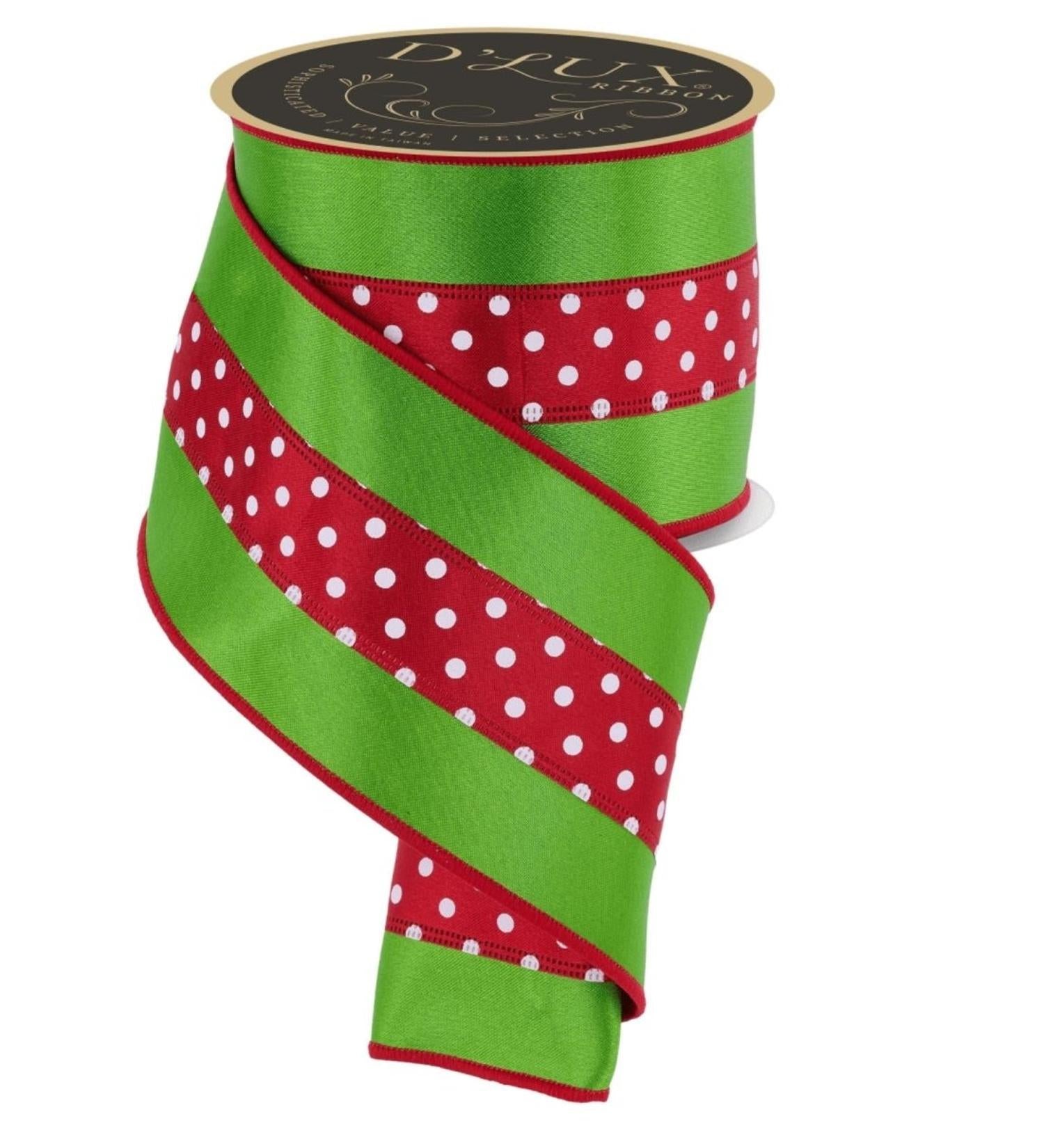 Shop For 4in Polka Dot Satin Fused Ribbon: Red/Green (10 Yards)