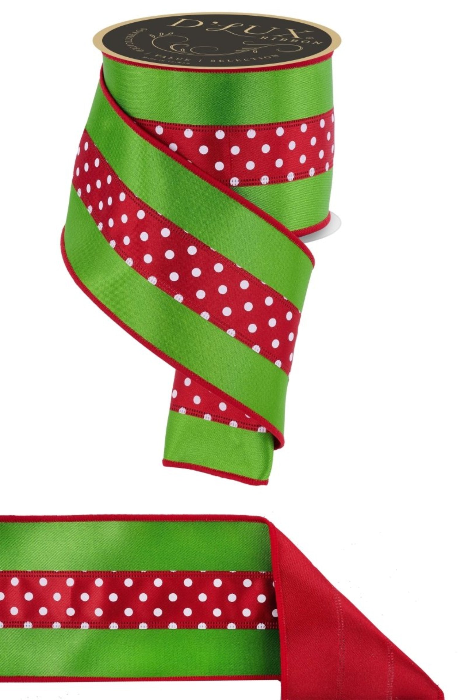 Shop For 4in Polka Dot Satin Fused Ribbon: Red/Green (10 Yards)