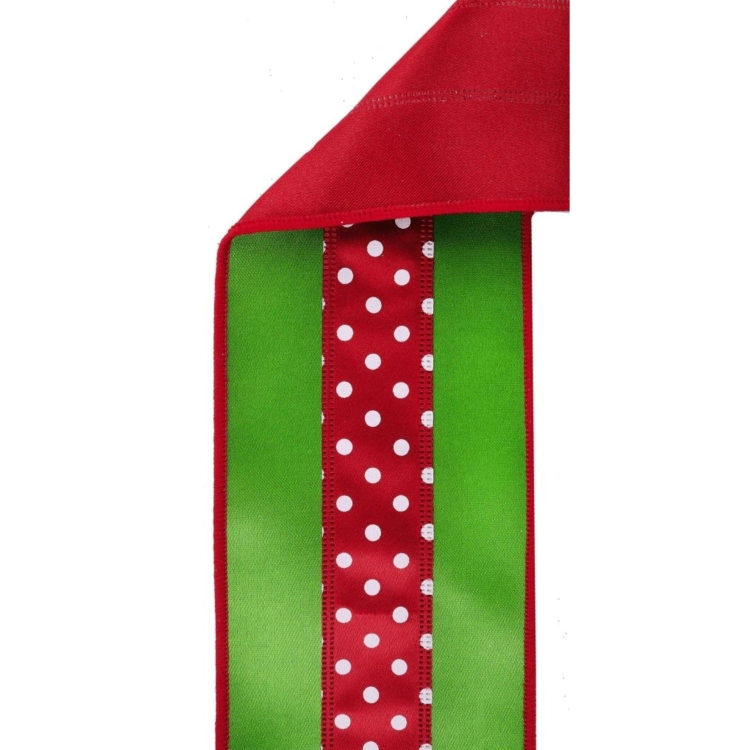 4in Polka Dot Satin Fused Ribbon: Red/Green (10 Yards)
