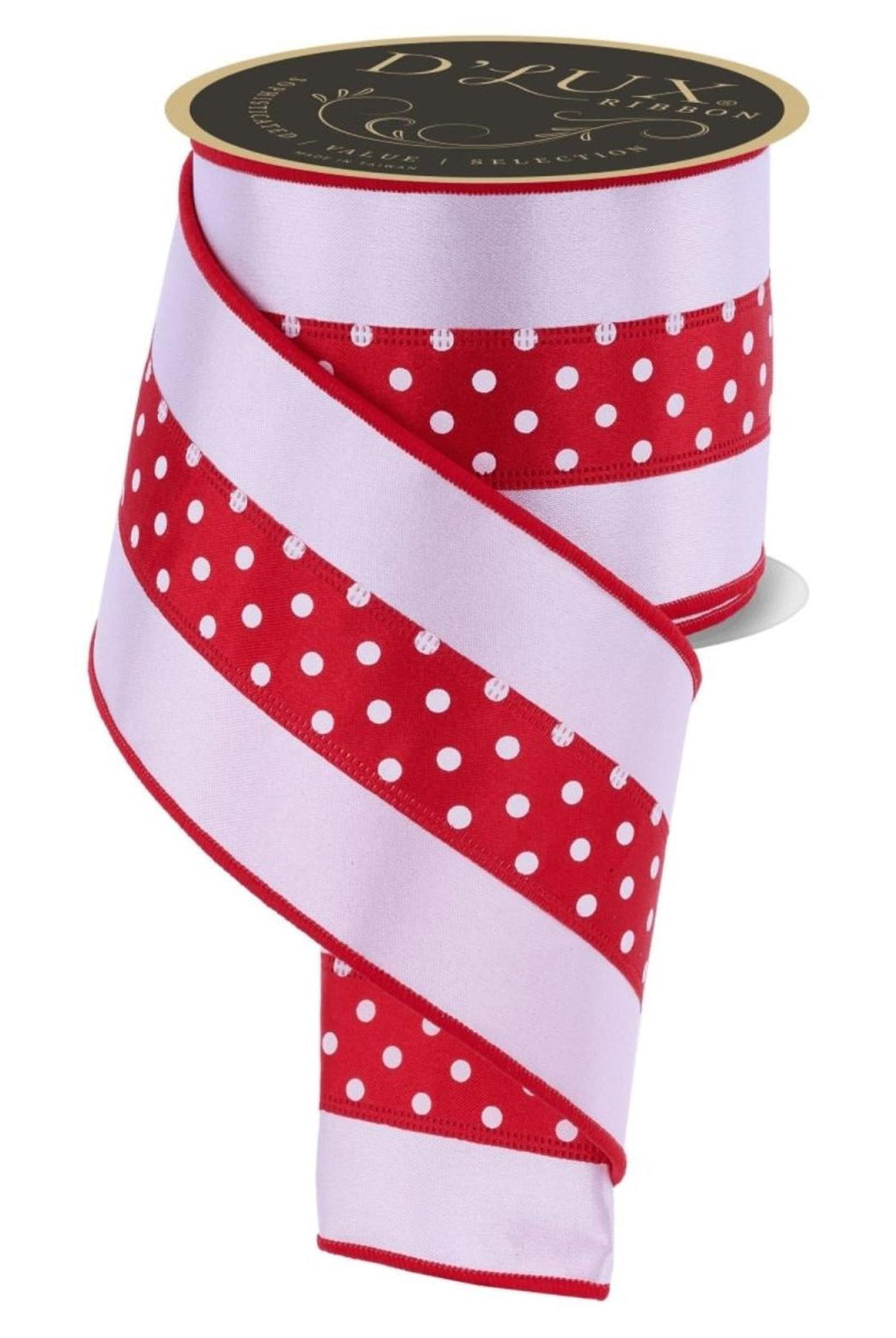 4in Polka Dot Satin Fused Ribbon: Red/White (10 Yards)