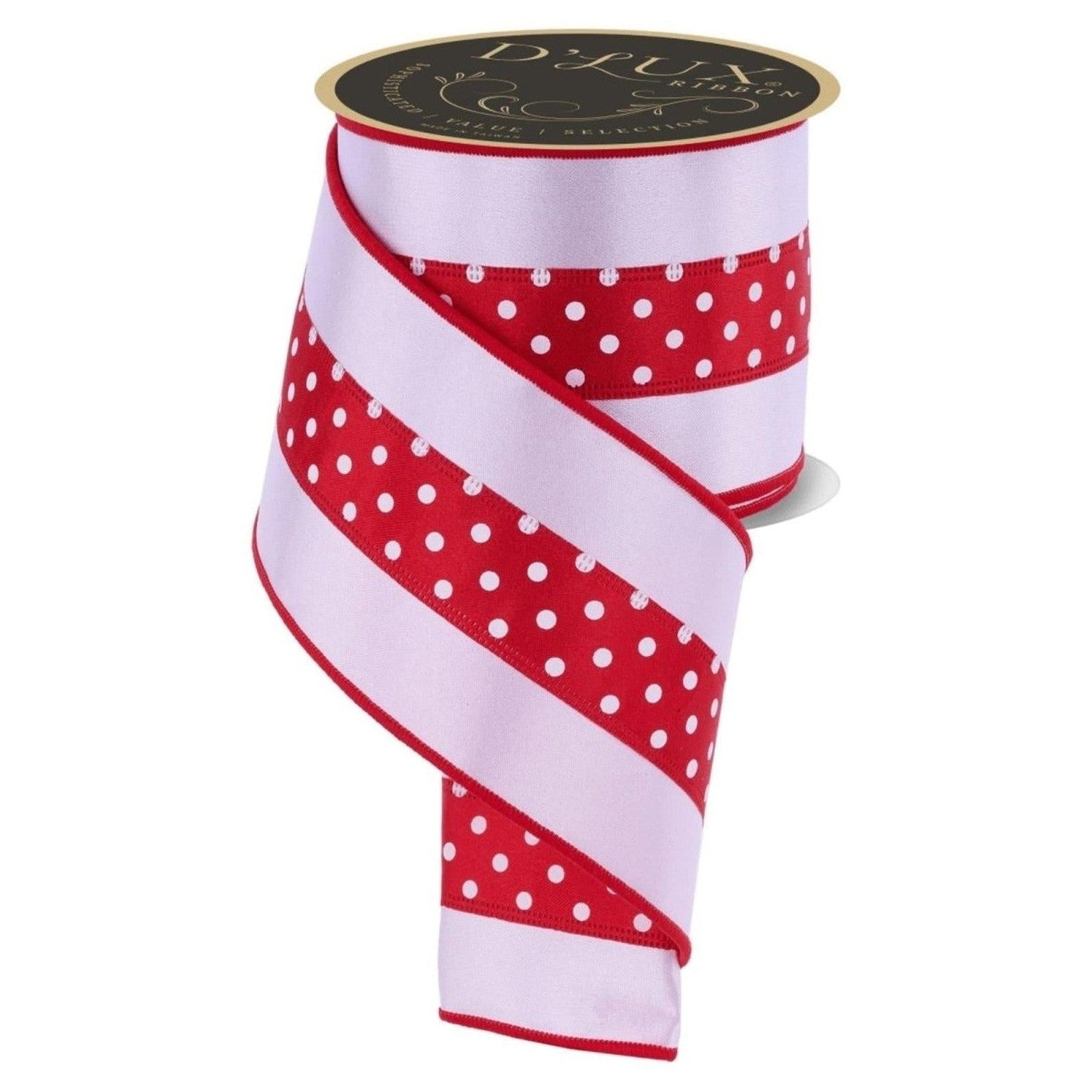 4in Polka Dot Satin Fused Ribbon: Red/White (10 Yards)