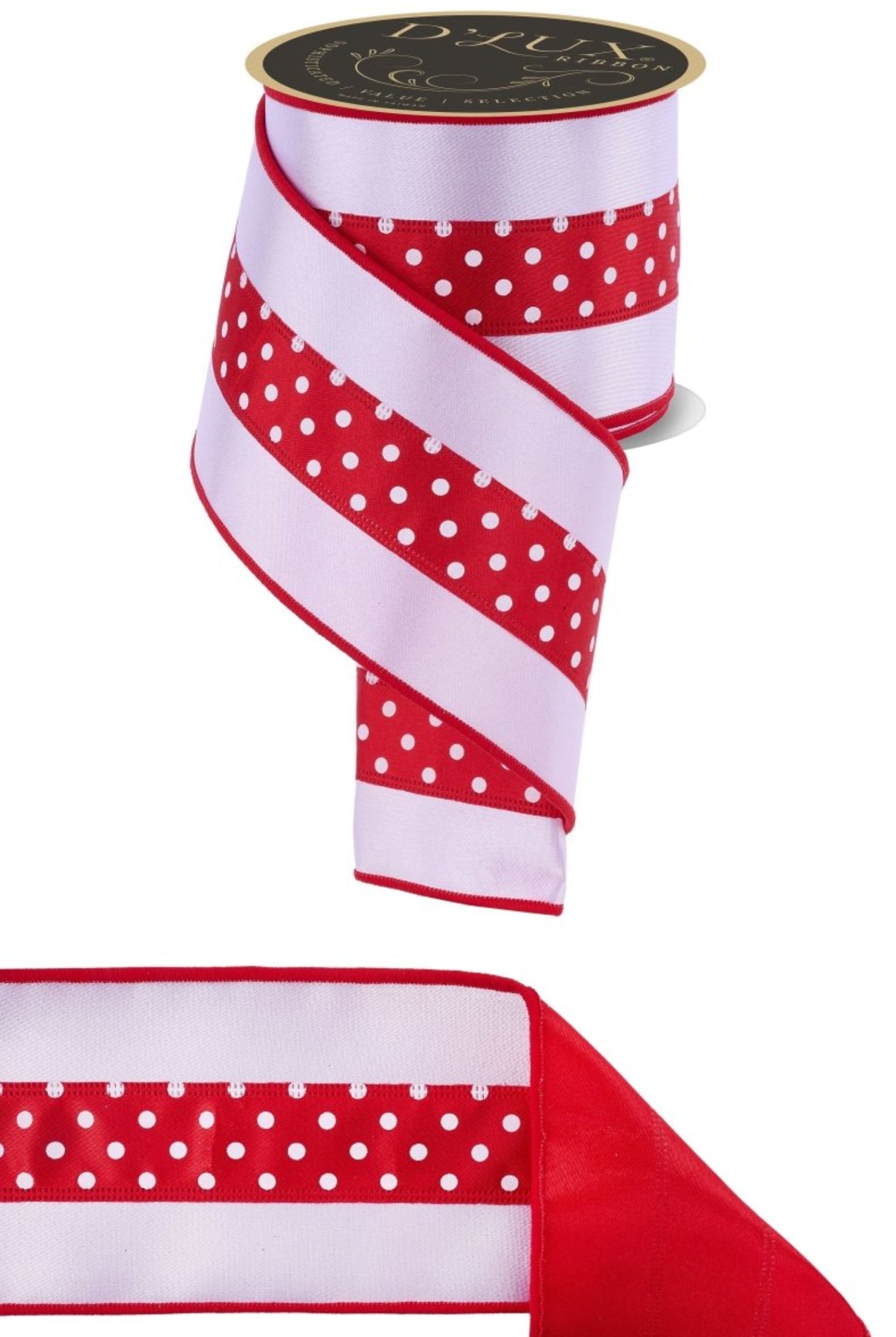 4in Polka Dot Satin Fused Ribbon: Red/White (10 Yards)