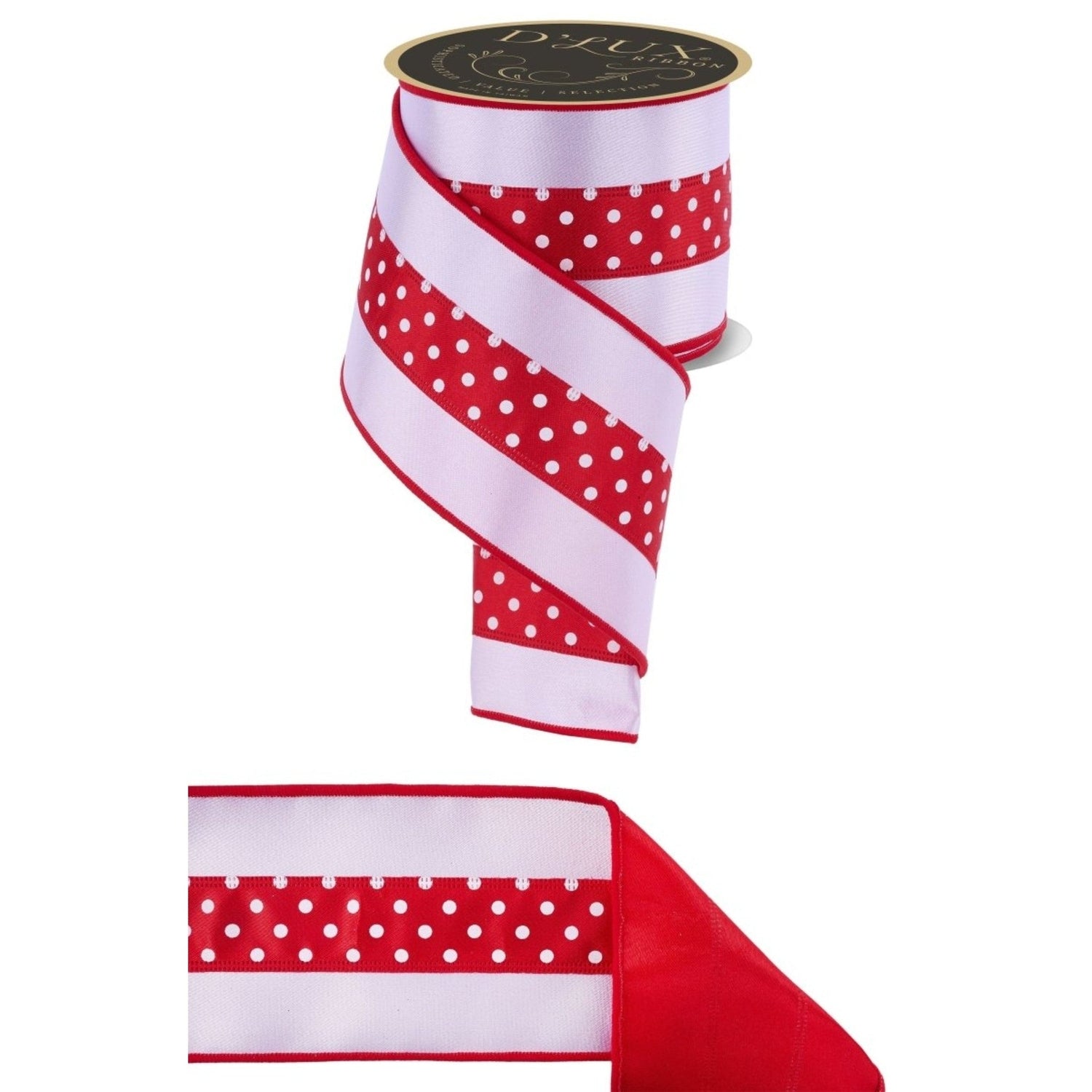 4in Polka Dot Satin Fused Ribbon: Red/White (10 Yards)