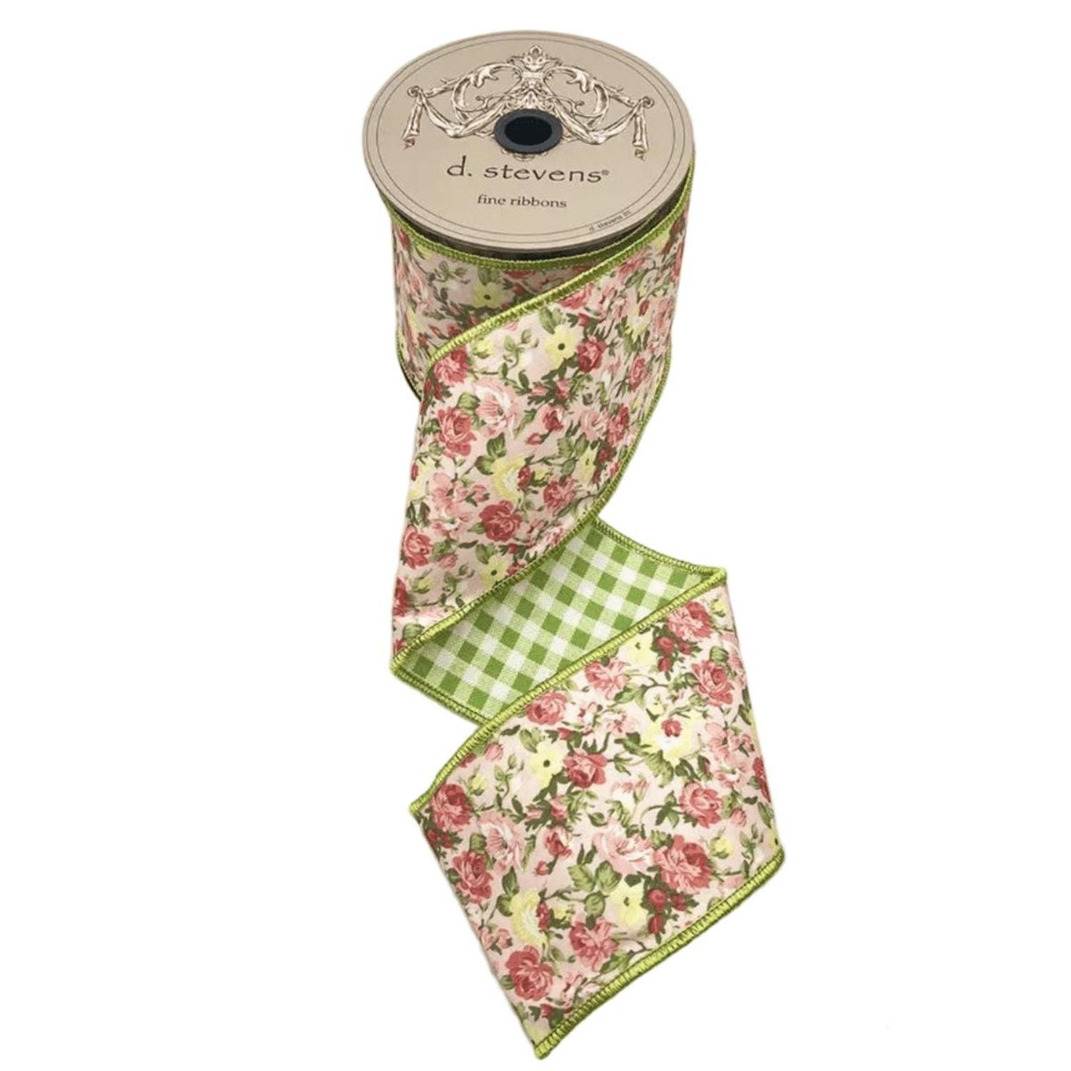 Shop For 4in Poplin Mauve Yellow Roses Ribbon: Green (10 Yards)
