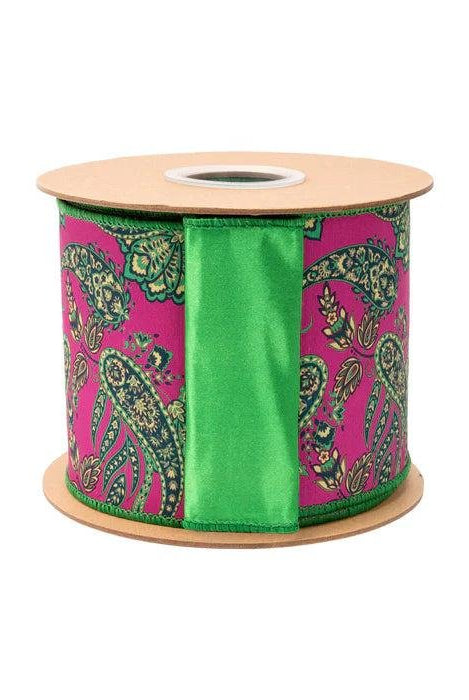 Shop For 4in Preppy Paisley on Hot Pink Ribbon: Satin Green (10 Yards)