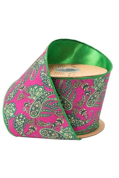 Shop For 4in Preppy Paisley on Hot Pink Ribbon: Satin Green (10 Yards)