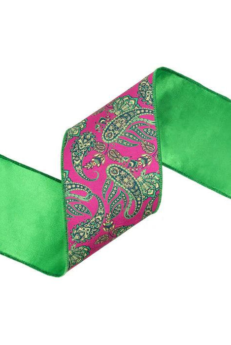 Shop For 4in Preppy Paisley on Hot Pink Ribbon: Satin Green (10 Yards)