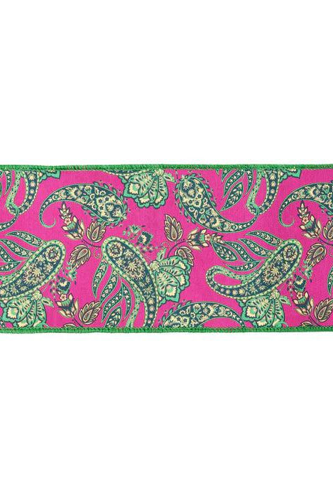 Shop For 4in Preppy Paisley on Hot Pink Ribbon: Satin Green (10 Yards)