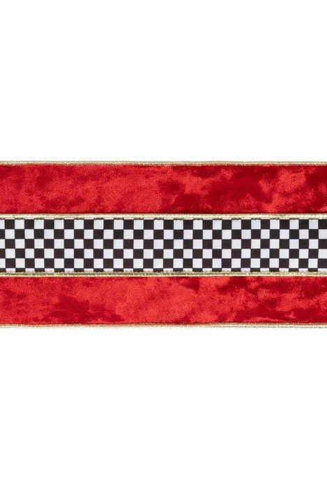 Shop For 4in Red Velvet Black White Check Ribbon (10 Yards)