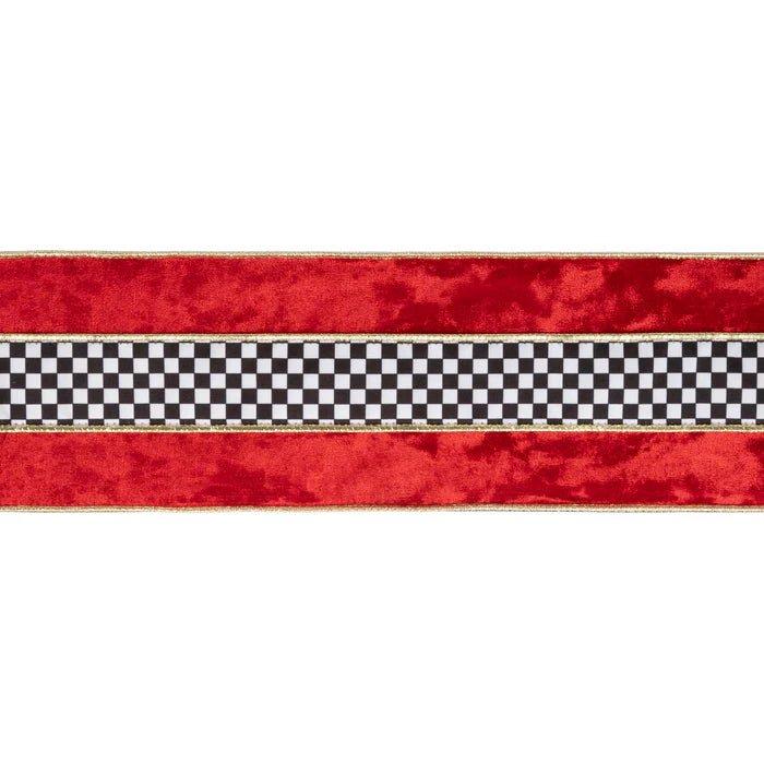 Shop For 4in Red Velvet Black White Check Ribbon (10 Yards)
