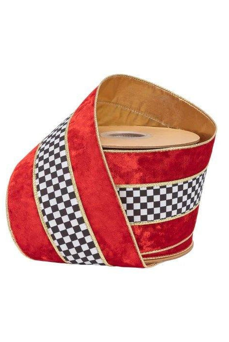 Shop For 4in Red Velvet Black White Check Ribbon (10 Yards)