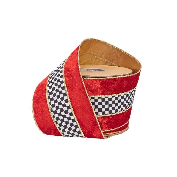 Shop For 4in Red Velvet Black White Check Ribbon (10 Yards)