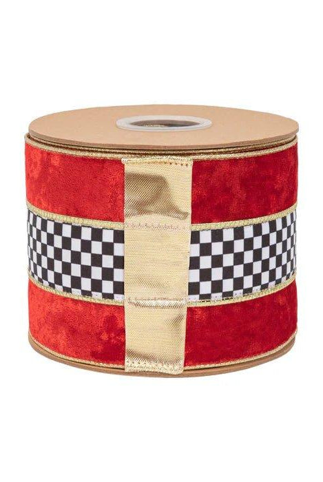 Shop For 4in Red Velvet Black White Check Ribbon (10 Yards)