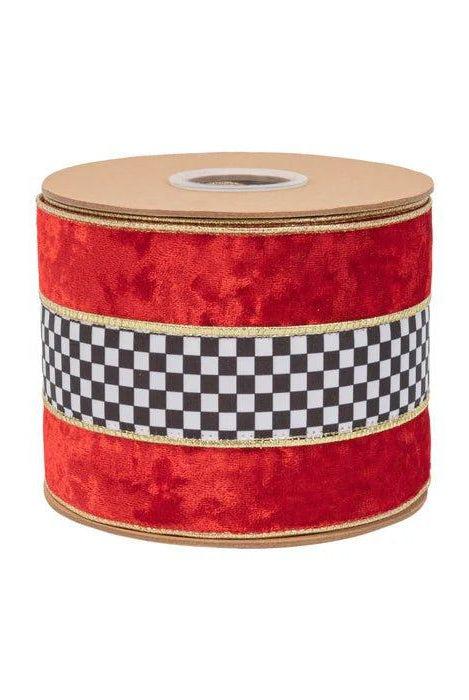 Shop For 4in Red Velvet Black White Check Ribbon (10 Yards)