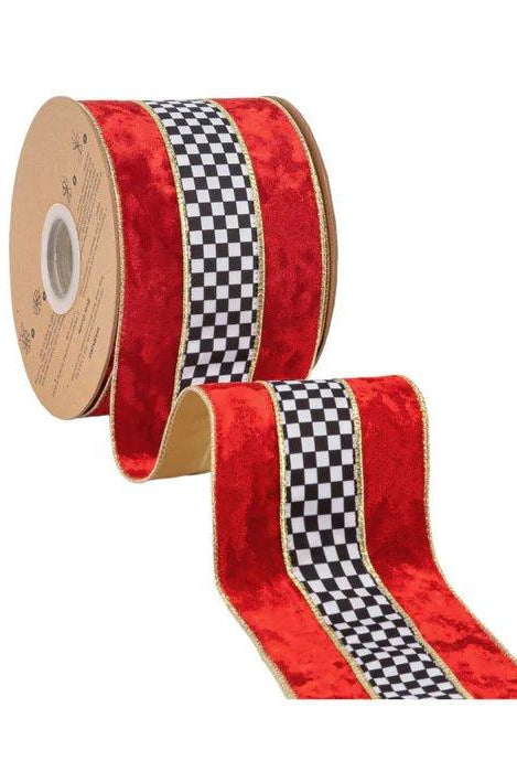 Shop For 4in Red Velvet Black White Check Ribbon (10 Yards)