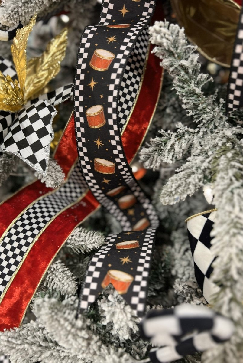 Shop For 4in Red Velvet Black White Check Ribbon (10 Yards)