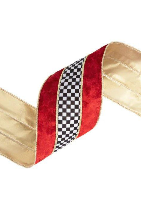 Shop For 4in Red Velvet Black White Check Ribbon (10 Yards)