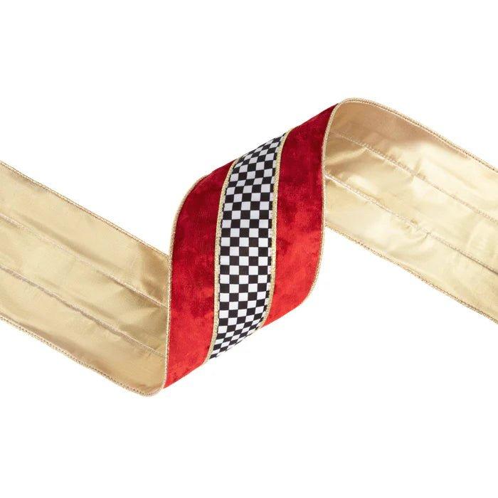 Shop For 4in Red Velvet Black White Check Ribbon (10 Yards)