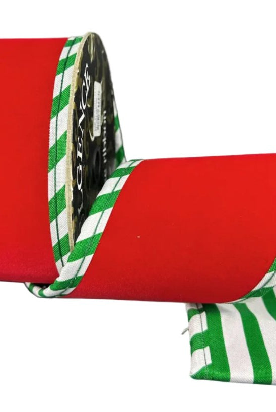 Shop For 4in Red Velvet Cabana Stripe Ribbon: Green/White (5 Yards)