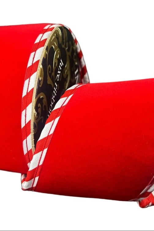 Shop For 4in Red Velvet Cabana Stripe Ribbon: Red/White (5 Yards)