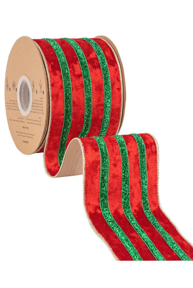 Shop For 4in Red Velvet Green Metallic Center Ribbon (10 Yards)