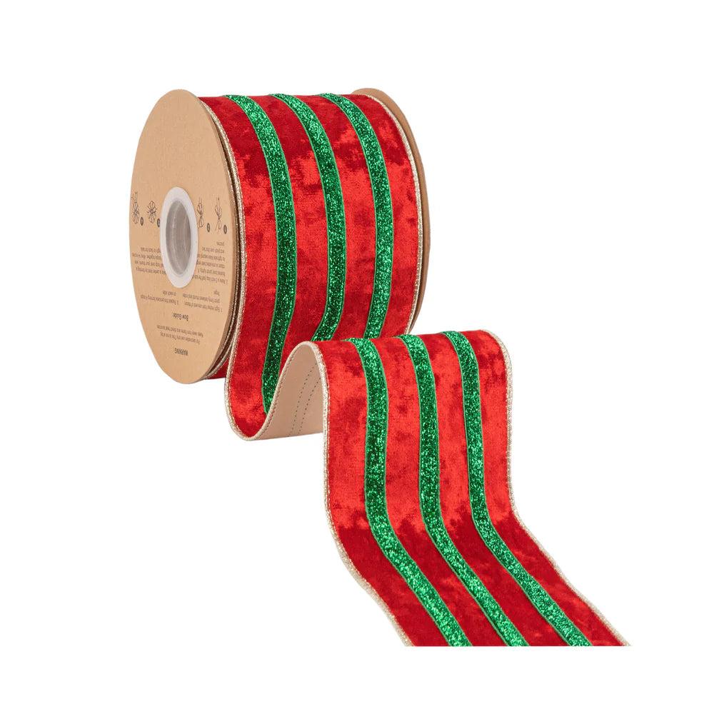 Shop For 4in Red Velvet Green Metallic Center Ribbon (10 Yards)