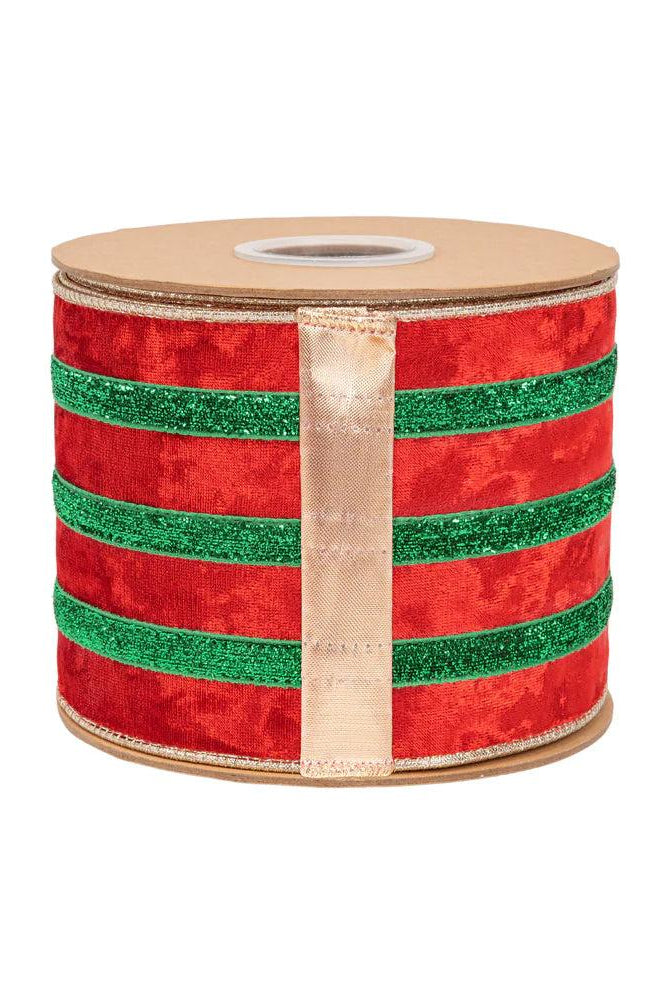 Shop For 4in Red Velvet Green Metallic Center Ribbon (10 Yards)