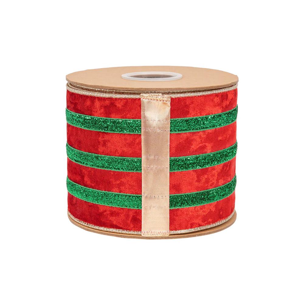 Shop For 4in Red Velvet Green Metallic Center Ribbon (10 Yards)
