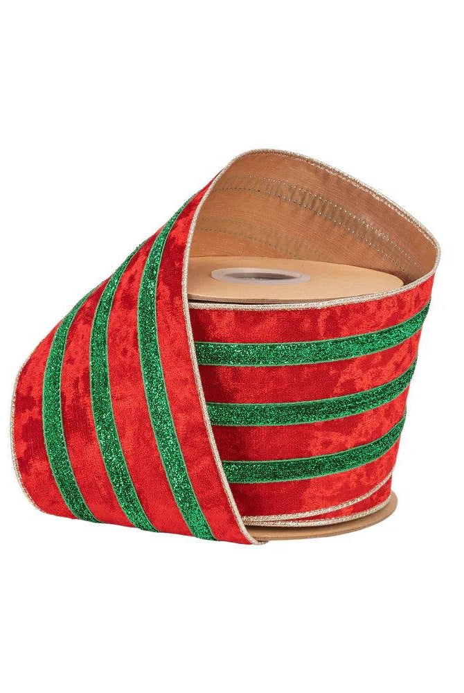 Shop For 4in Red Velvet Green Metallic Center Ribbon (10 Yards)