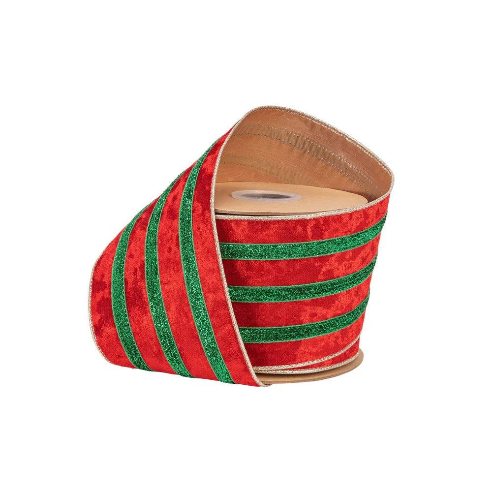 Shop For 4in Red Velvet Green Metallic Center Ribbon (10 Yards)